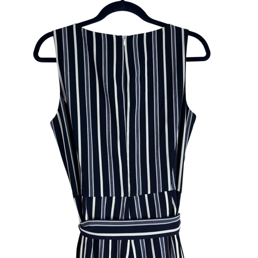 Tahari Womens Lined Wide Leg Jumpsuit Belted Romper Blue White Stripe Stretch 10 - Picture 6 of 11
